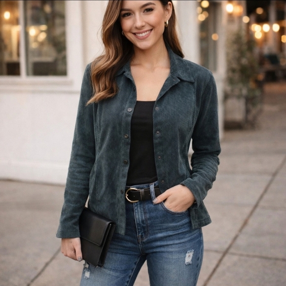 ecru Jackets & Blazers - Ecru suede perforated fitted snap bluish gray soft pliable western street wear s